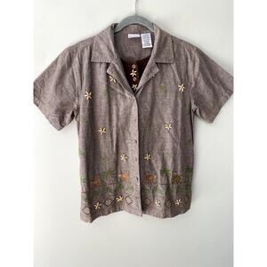 Vintage Bobbie Brooks Embroidered Safari Top - Women's M